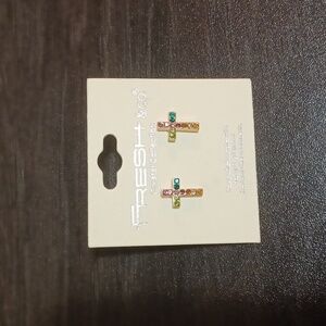 Vibrant Multicolor Crystal Cross Earrings